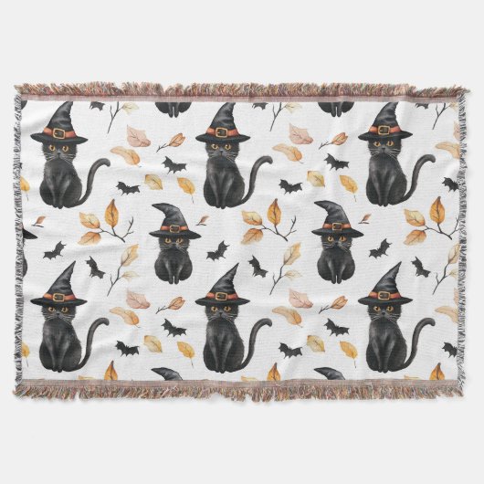 Halloween Black Cat Pattern - Witchy Cat Deken (Voorkant)