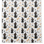 Halloween Black Cat Pattern - Witchy Cat Douchegordijn (Voorkant)