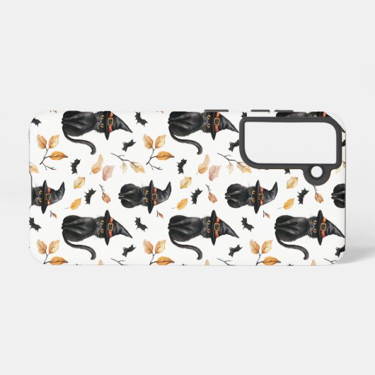 Halloween Black Cat Pattern - Witchy Cat Samsung Galaxy Hoesje (Achterkant horizontaal)