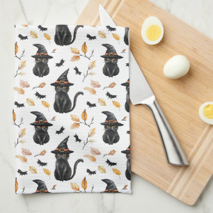 Halloween Black Cat Pattern - Witchy Cat Theedoek