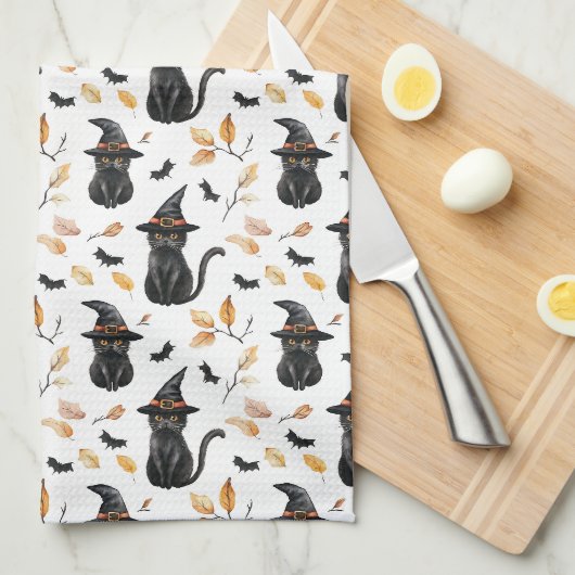 Halloween Black Cat Pattern - Witchy Cat Theedoek (Quarter Fold)