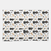 Halloween Black Cat Pattern - Witchy Cat Theedoek (Horizontaal)