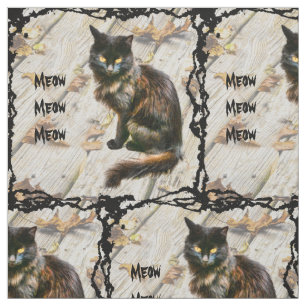 Halloween Black Cat Pet Photo Autumn Leaves Stof