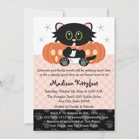Halloween Black Cat Pink Diaper Baby shower Kaart (Voorkant)