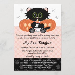 Halloween Black Cat Pink Diaper Baby shower Kaart