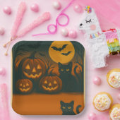 Halloween Black Cat & Pumpkin Borden - Papieren Bordje (Feest)
