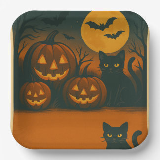 Halloween Black Cat & Pumpkin Borden - Papieren Bordje