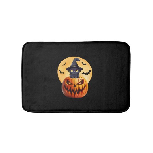 Halloween Black Cat Pumpkin brengen opwinding Mann Badmat (Voorkant)