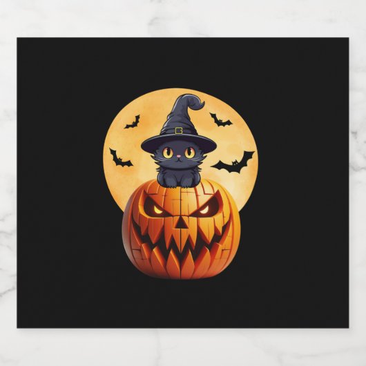 Halloween Black Cat Pumpkin brengen opwinding Mann Sparkling Wijnetiket (Enkel label)