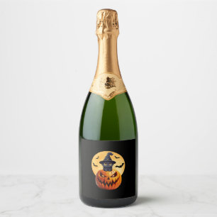 Halloween Black Cat Pumpkin brengen opwinding Mann Sparkling Wijnetiket