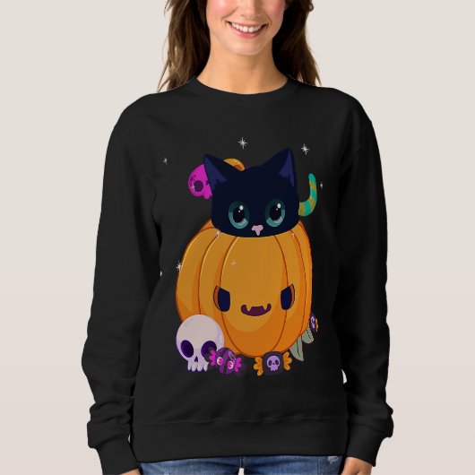 Halloween Black Cat Pumpkin Candy For Kids Girls Trui (Voorkant)
