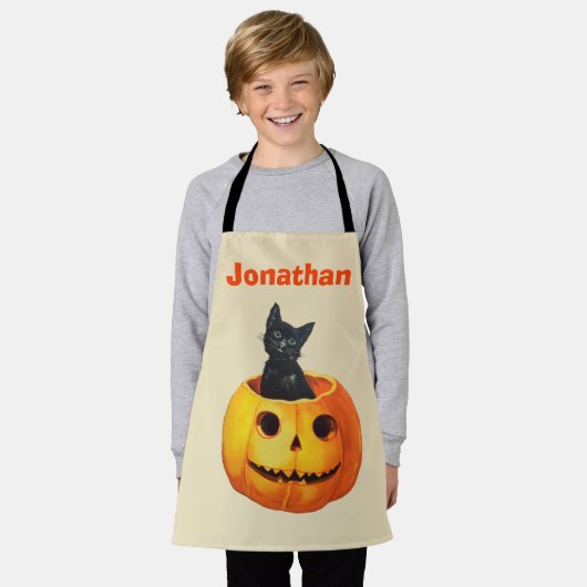 Halloween Black Cat Pumpkin Custom kind Schort (Gedragen)