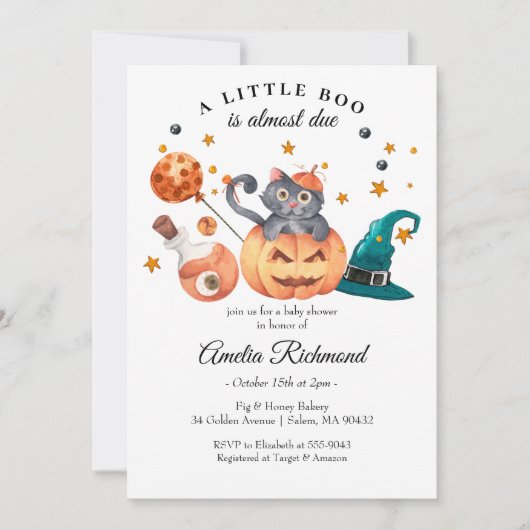 Halloween Black Cat Pumpkin Little Boo Baby shower Kaart (Voorkant)