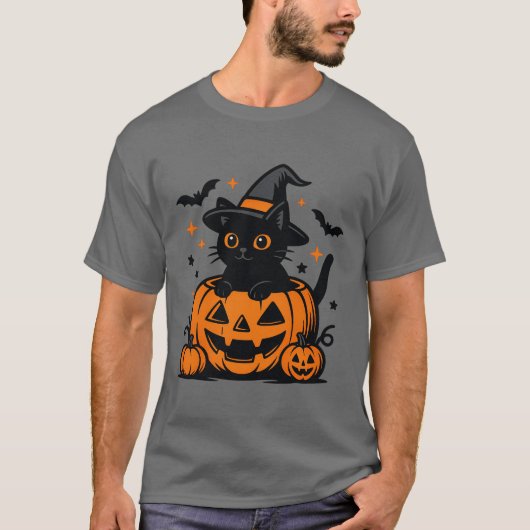 Halloween Black Cat Pumpkin Mannen T-Shirt (Voorkant)