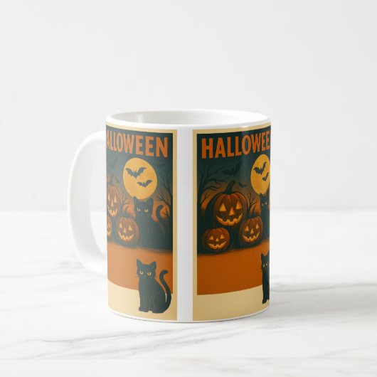 Halloween Black Cat & Pumpkin Mok – Spooky  (Voorkant links)