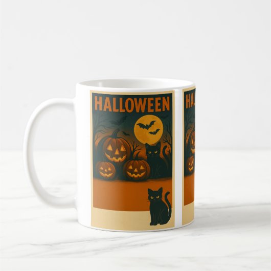 Halloween Black Cat & Pumpkin Mok – Spooky (Links)