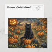 Halloween Black Cat Pumpkin Patch Schattige Feestdagenkaart (Voorkant / Achterkant)