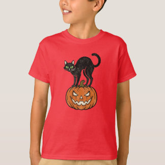 Halloween Black Cat & Pumpkin Retro Design T-shirt