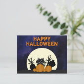 Halloween Black Cat Pumpkins Graveyard Full Moon Briefkaart (Staand voorkant)