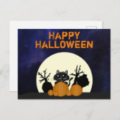 Halloween Black Cat Pumpkins Graveyard Full Moon Briefkaart (Voorkant / Achterkant)