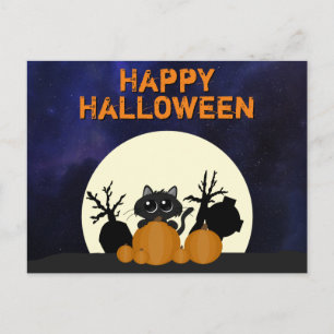 Halloween Black Cat Pumpkins Graveyard Full Moon Briefkaart