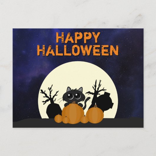 Halloween Black Cat Pumpkins Graveyard Full Moon Briefkaart (Voorkant)
