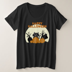 Halloween Black Cat Pumpkins Graveyard Full Moon Grote Maat T-shirt