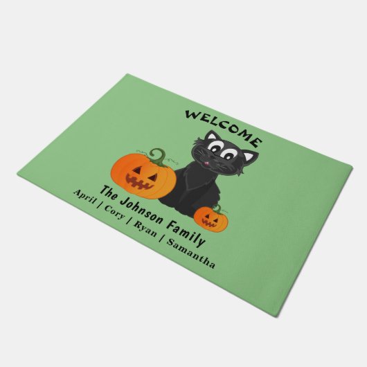 Halloween Black Cat Pumpkins Green Achtergronddeur Deurmat (Schuin)