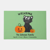 Halloween Black Cat Pumpkins Green Achtergronddeur Deurmat (Voorkant)