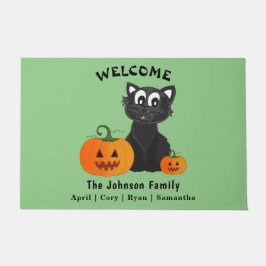 Halloween Black Cat Pumpkins Green Achtergronddeur Deurmat
