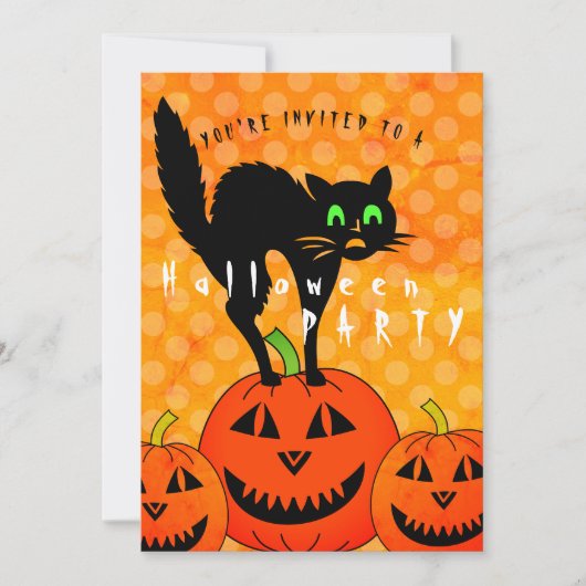 Halloween Black Cat Pumpkins Jack O' Lantern Party Kaart (Voorkant)