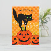 Halloween Black Cat Pumpkins Jack O' Lantern Party Kaart (Staand voorkant)