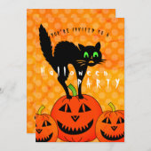 Halloween Black Cat Pumpkins Jack O' Lantern Party Kaart (Voorkant / Achterkant)