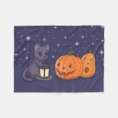 Halloween Black Cat Pumpkins Lantern Purple Fleece Deken (Voorkant (Horizontaal))