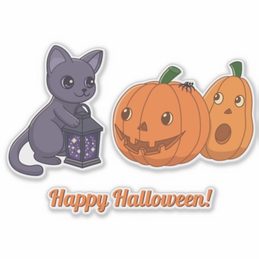 Halloween Black Cat, Pumpkins, Magic Lantern Sticker (Voorkant)