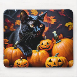 Halloween Black Cat & Pumpkins Muismat