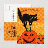 Halloween Black Cat Pumpkins Oranje Party Uitnodiging Briefkaart (Voorkant / Achterkant)