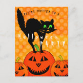 Halloween Black Cat Pumpkins Oranje Party Uitnodiging Briefkaart (Voorkant)