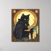 Halloween Black Cat Reading A Book Canvas Afdruk (Voorkant)