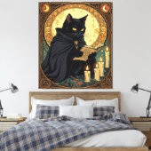 Halloween Black Cat Reading A Book Canvas Afdruk (Insitu (Slaapkamer))