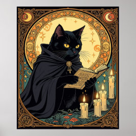 Halloween Black Cat Reading A Book Poster