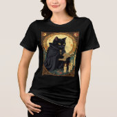 Halloween Black Cat Reading A Book Tri-Blend Shirt (Voorkant)