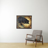 Halloween Black Cat Reading A Book Wandkleed (In Situ (horizontaal))