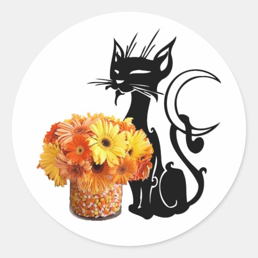 Halloween Black Cat Ronde Sticker (Voorkant)