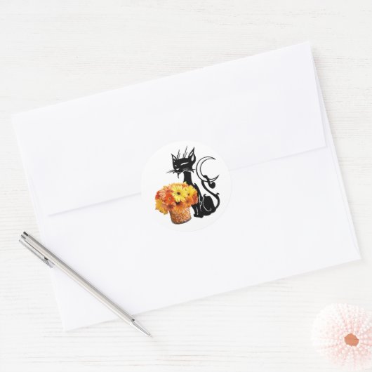 Halloween Black Cat Ronde Sticker (Envelop)