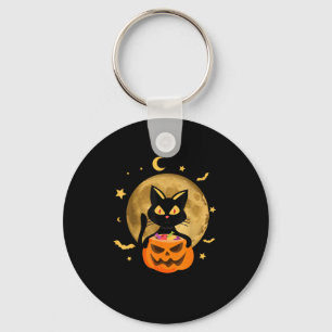 Halloween Black Cat Scary Pumpkin op de maan Manne Sleutelhanger