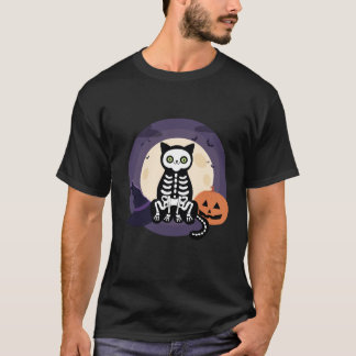 Halloween Black Cat Skeleton T-shirt