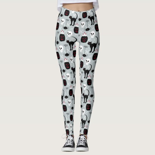 Halloween Black Cat Skulls, Spooky pumpkins Womens Leggings (Voorkant)