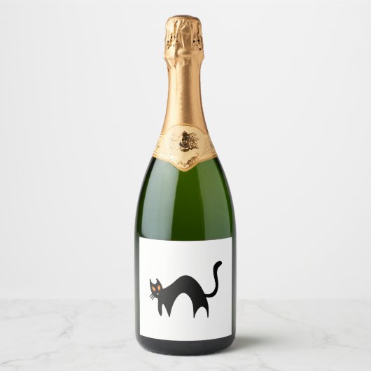 Halloween Black Cat Sparkling Wijnetiket (Voorkant)