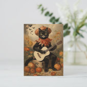  Halloween Black Cat Spelen Gitaar Feestdagenkaart (Staand voorkant)